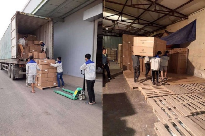Bốc xếp hàng hóa tại kho chành xe Sài Gòn Hà Nội